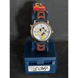 VINTAGE LORUS DISNEY MICKEY MOUSE MELODY WATCH  2 TONE LEATHER BAND